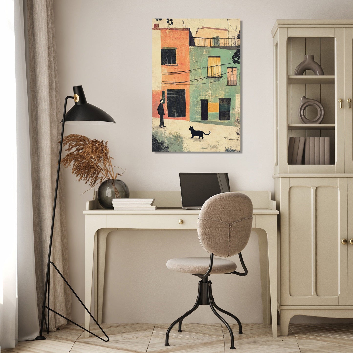 Black Cat Crossing Canvas