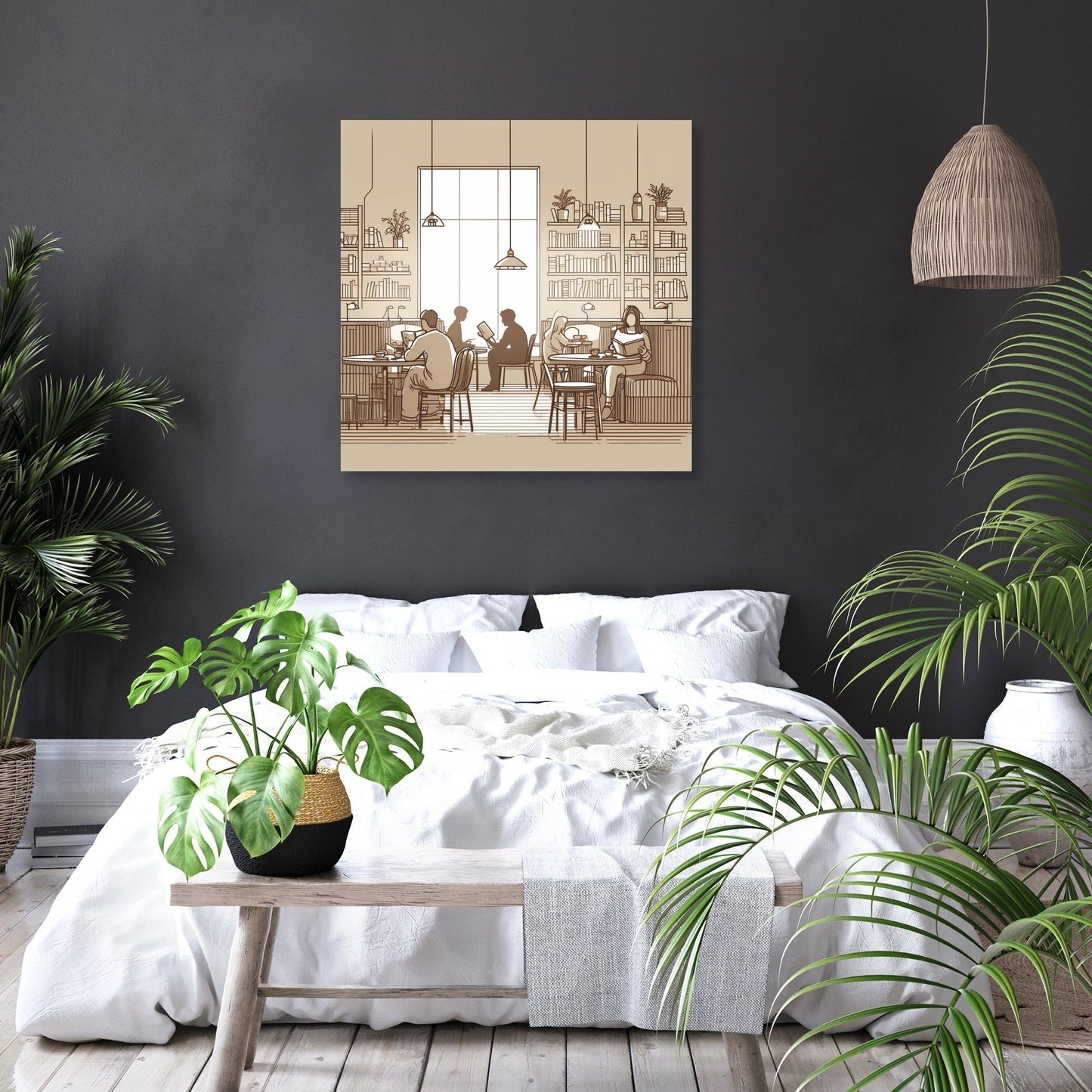 Literary Cafe in Muted Shades Canvas