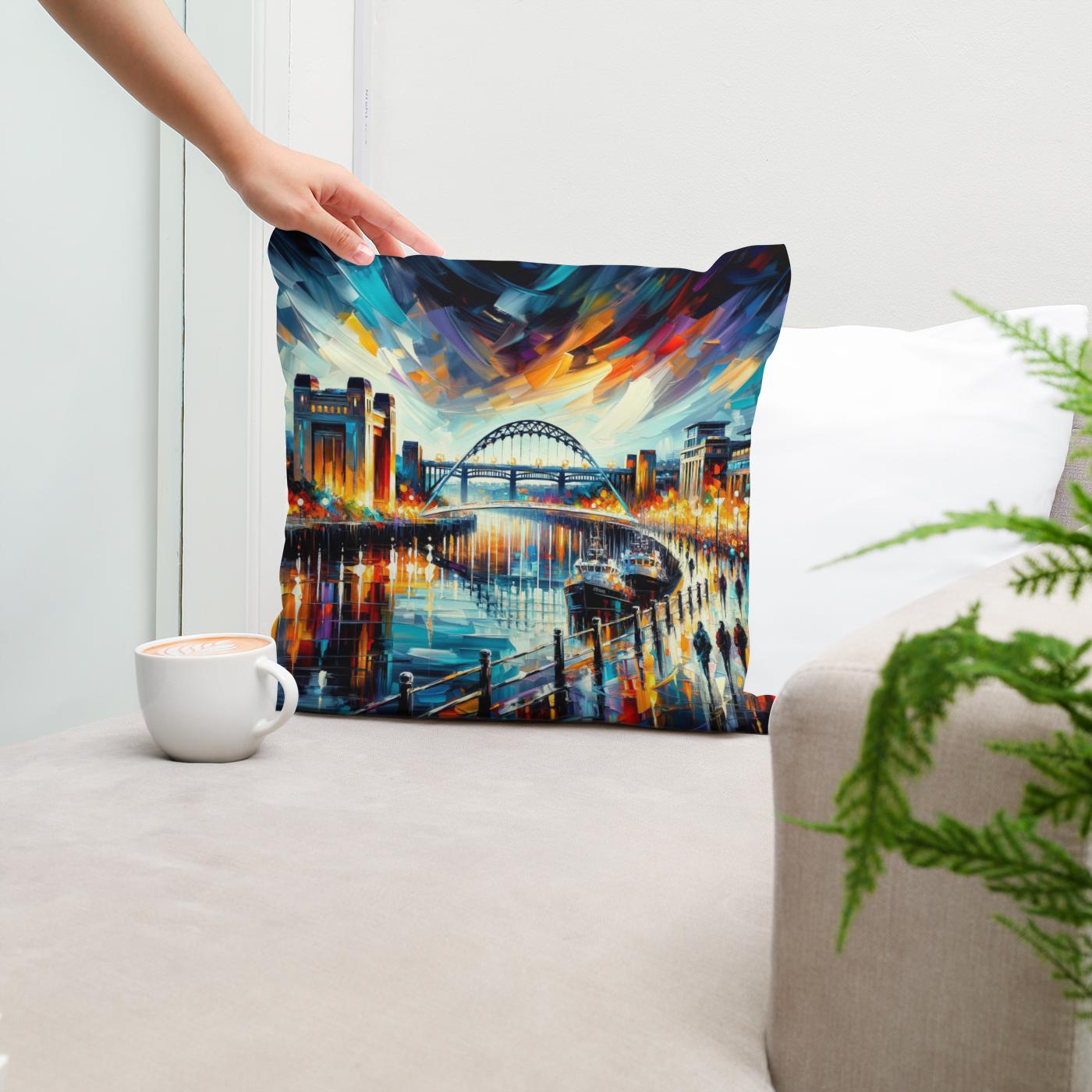 Newcastle Quayside Evening Vibrance Cotton Cushion