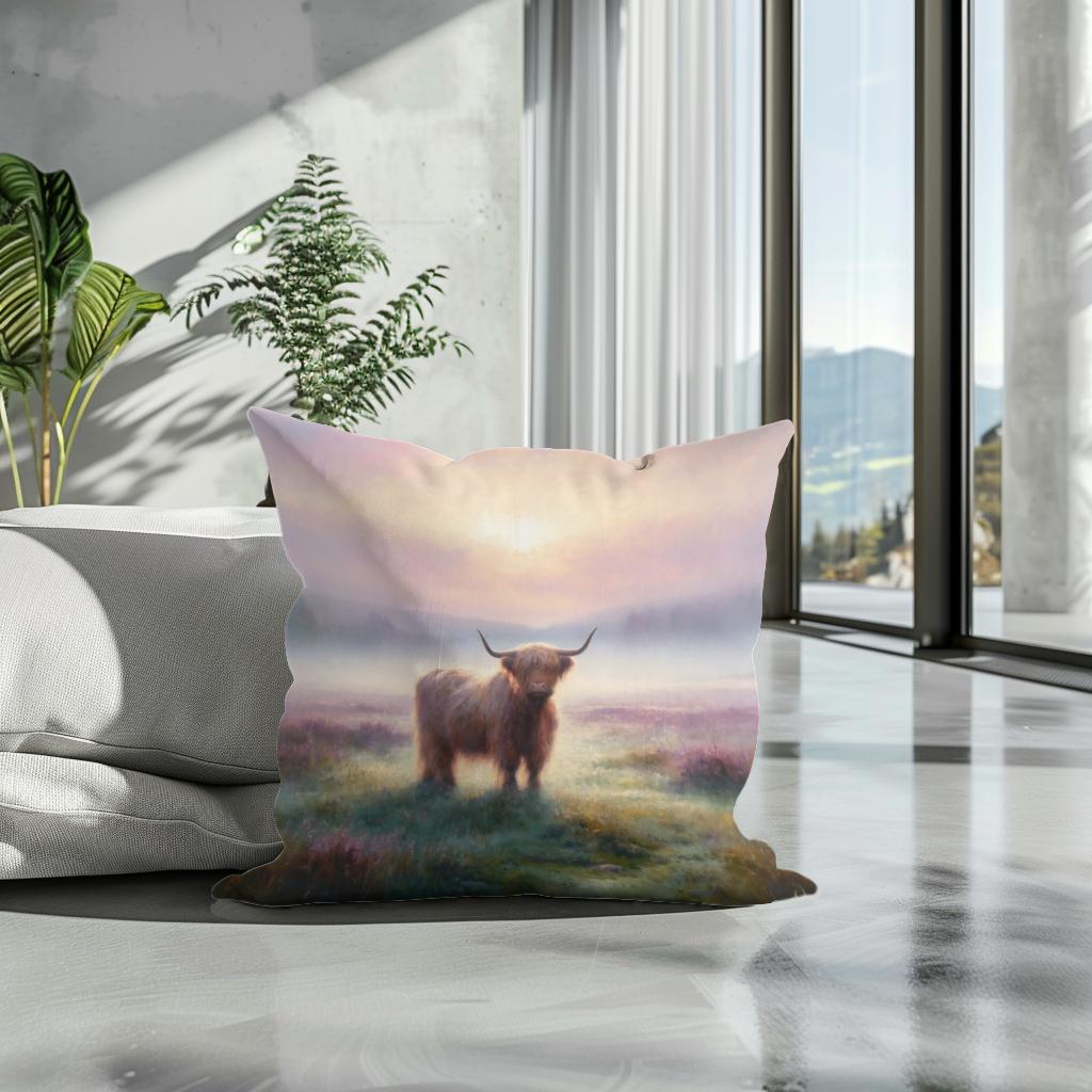 Highland Cow Dawn Cotton Cushion