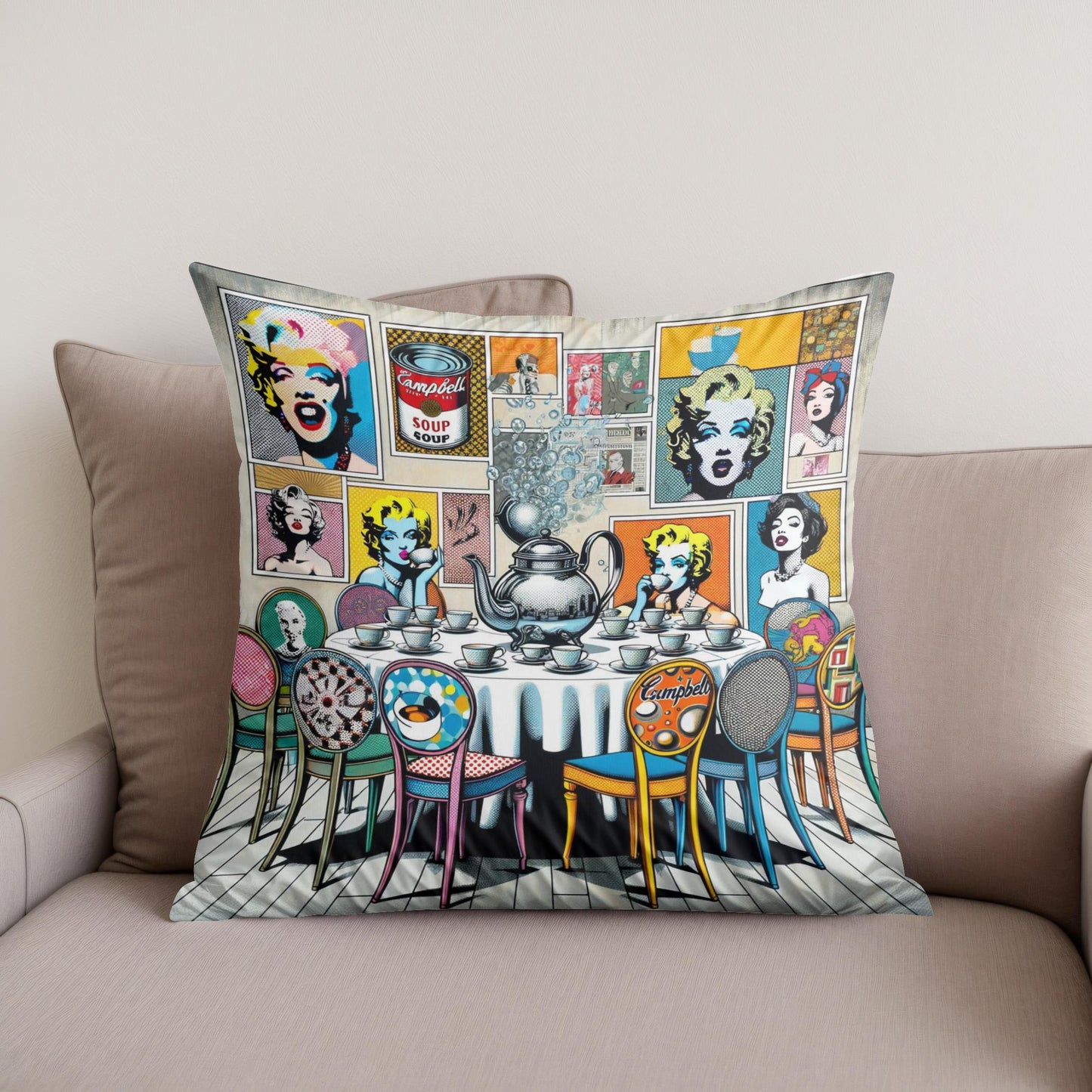 Modern Pop Tea Party Cotton Cushion