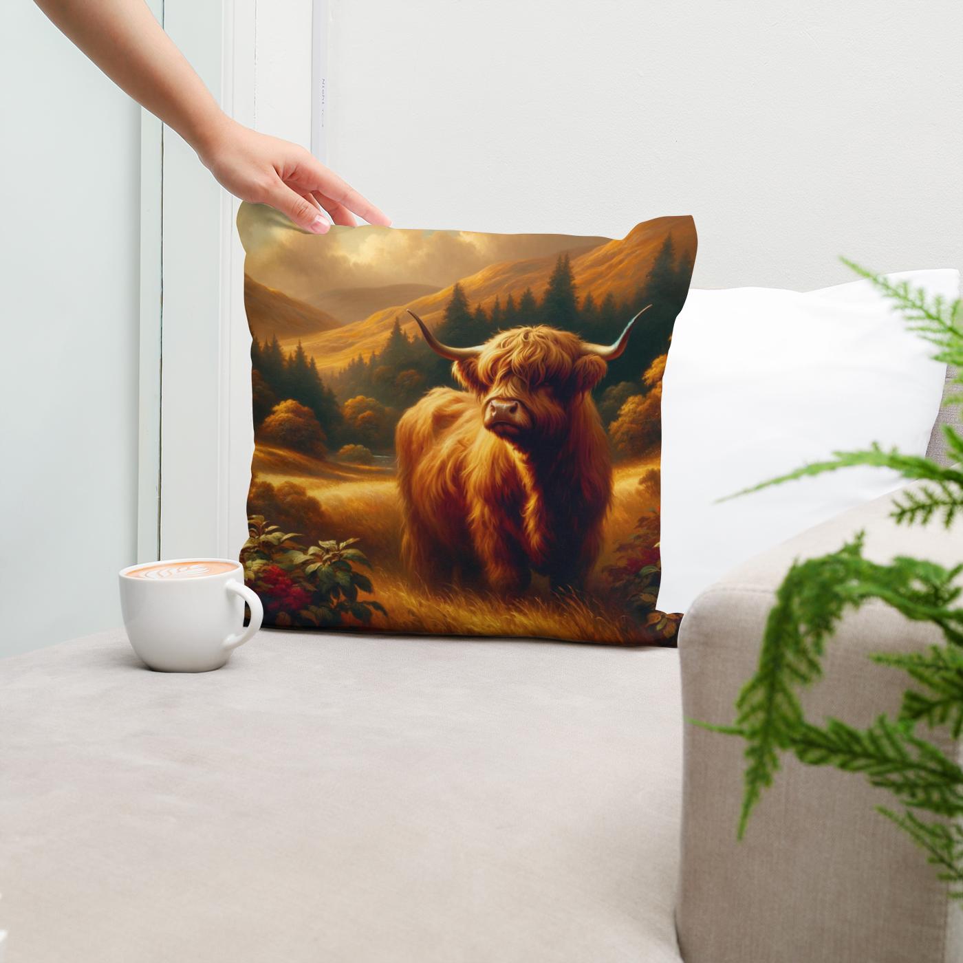 Timeless Highland Cow Serenity Cotton Cushion