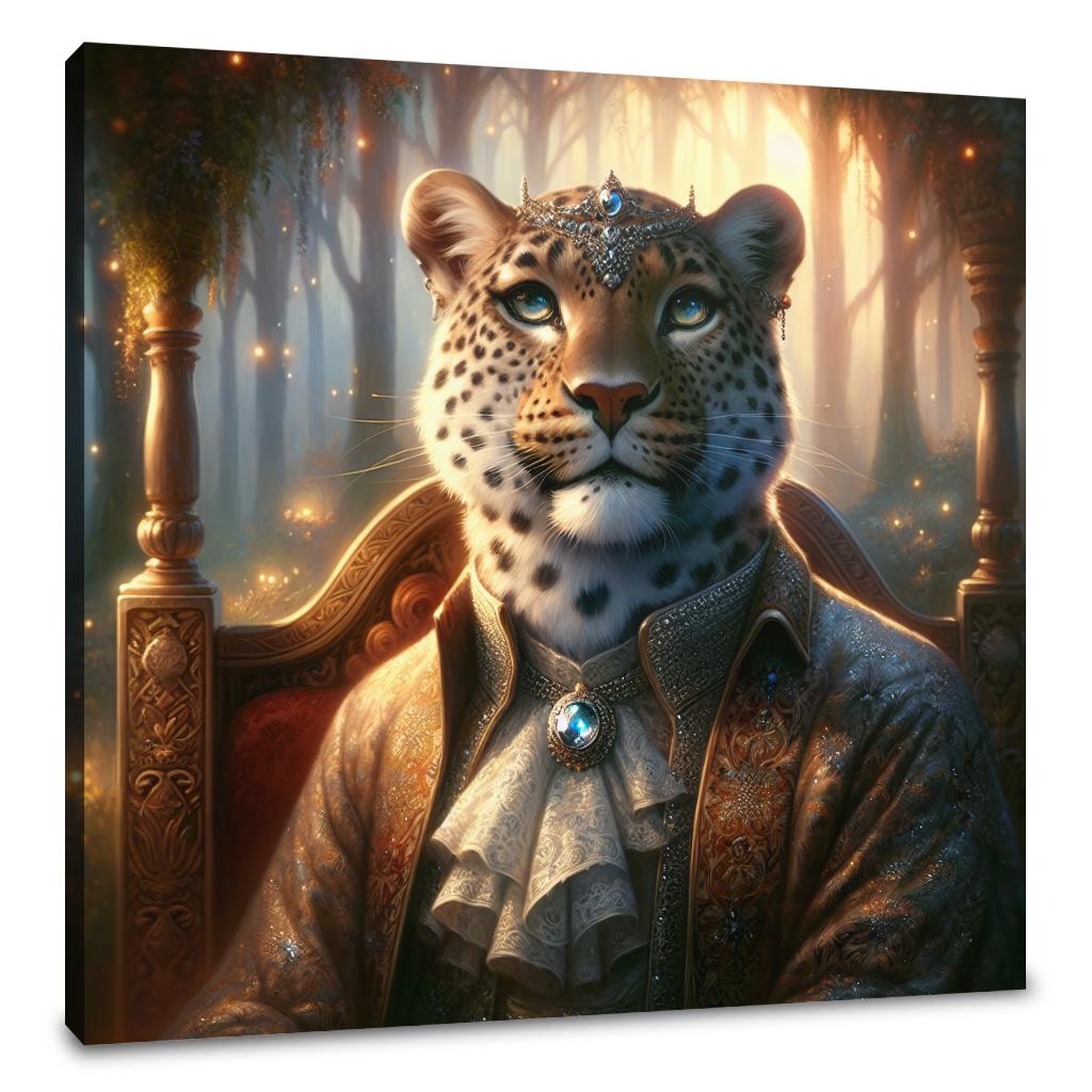 Regal Leopard Dusk Throne Canvas
