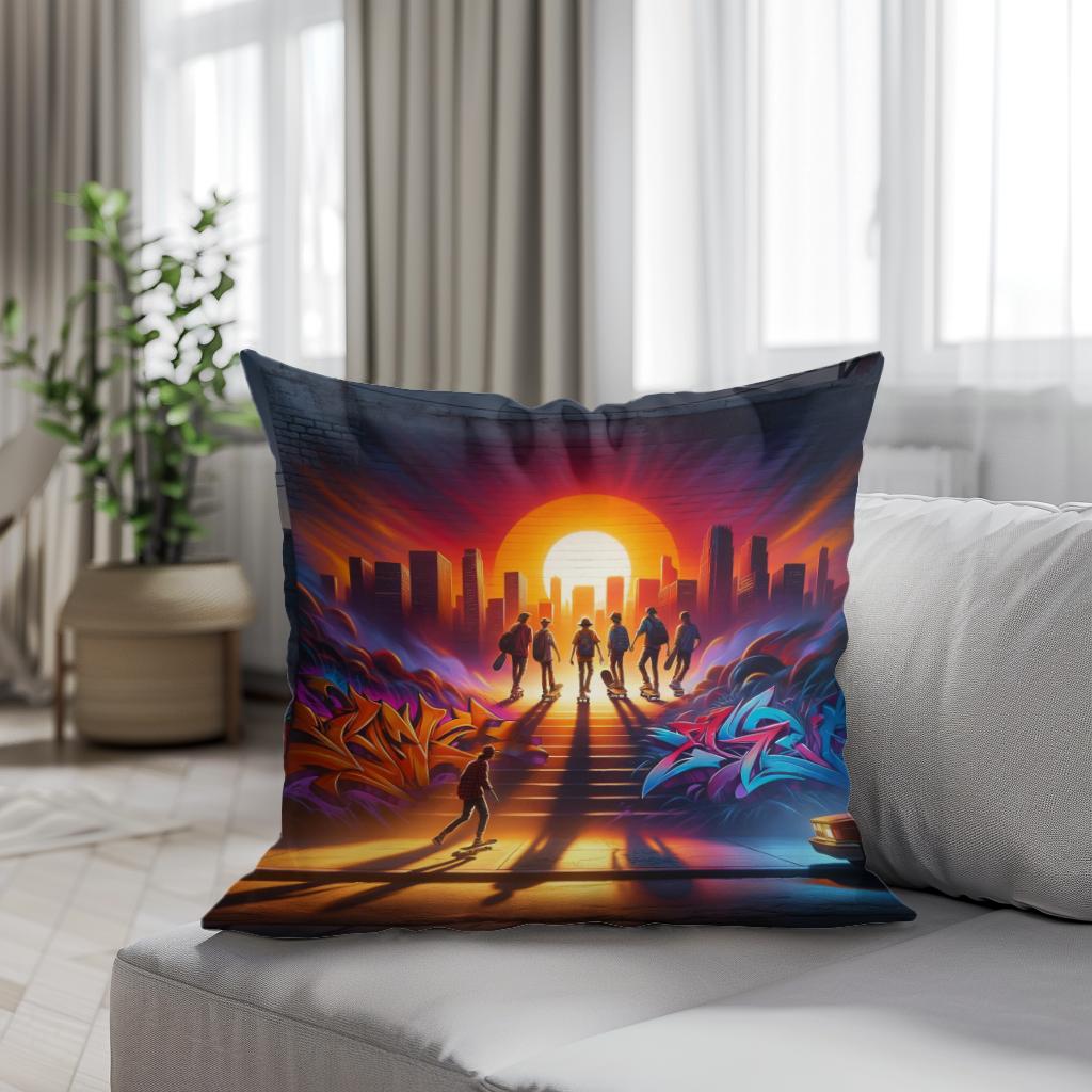 Sunset Skate Session Cotton Cushion
