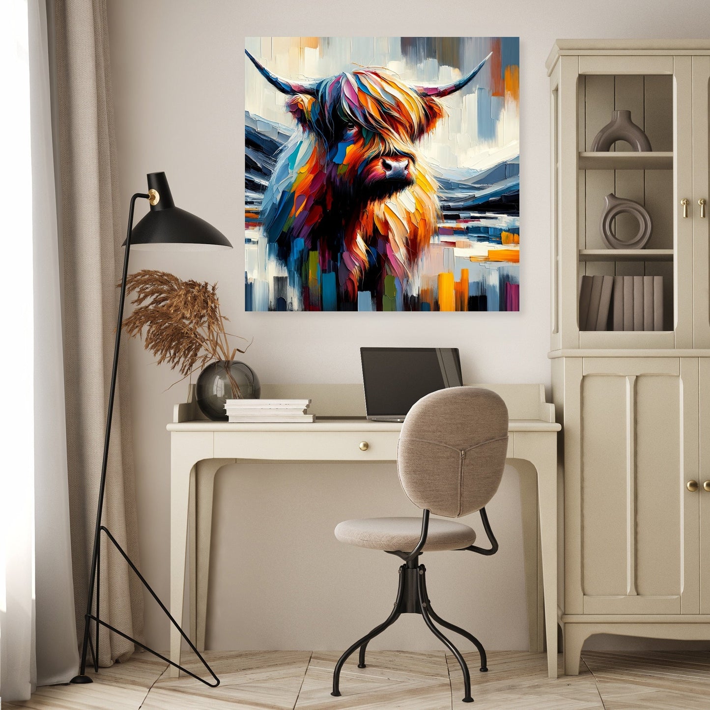 Vibrant Highland Cow Abstract Canvas
