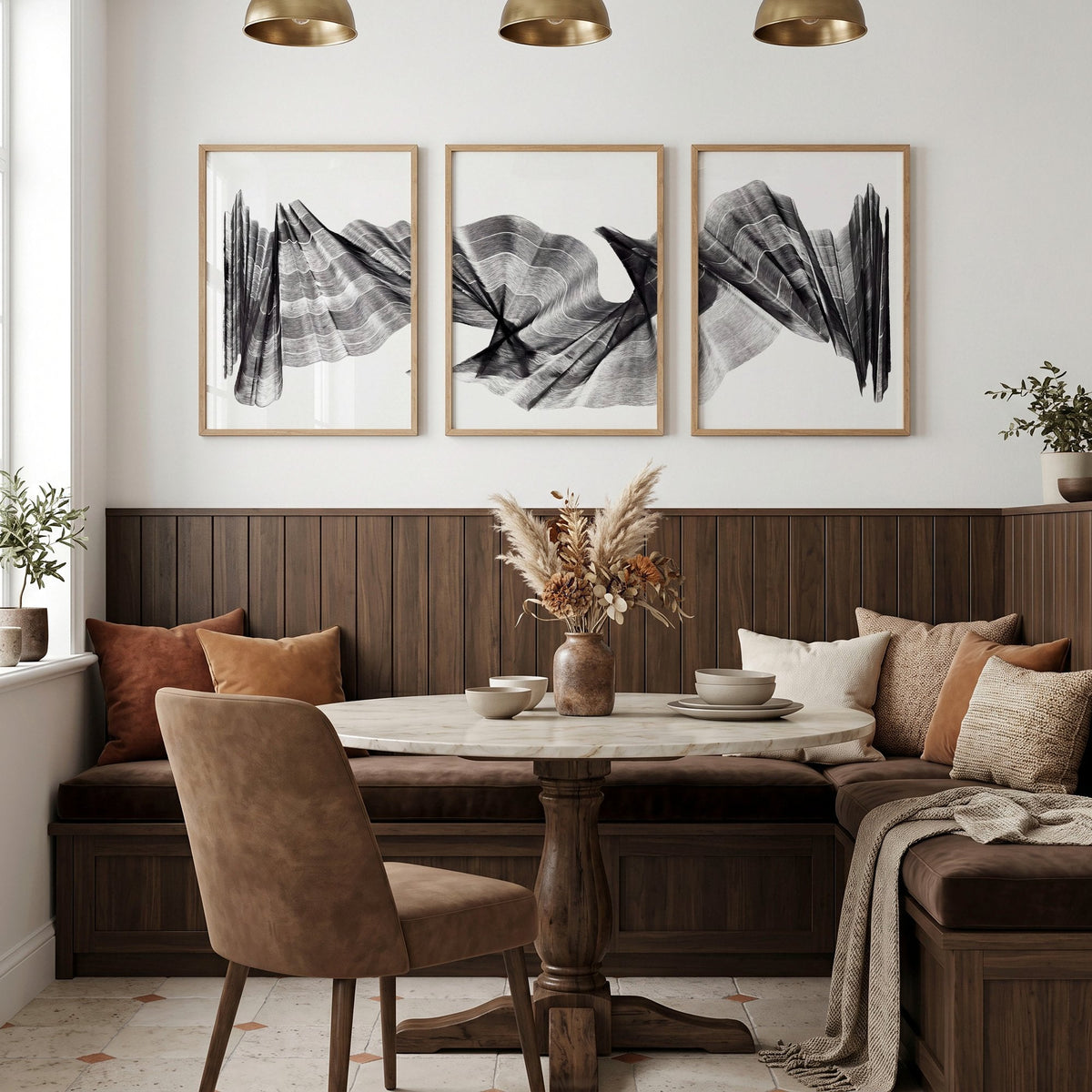 Abstract Art Painting Charcoal Flowing Forms Wall Art Prints | Set of 3