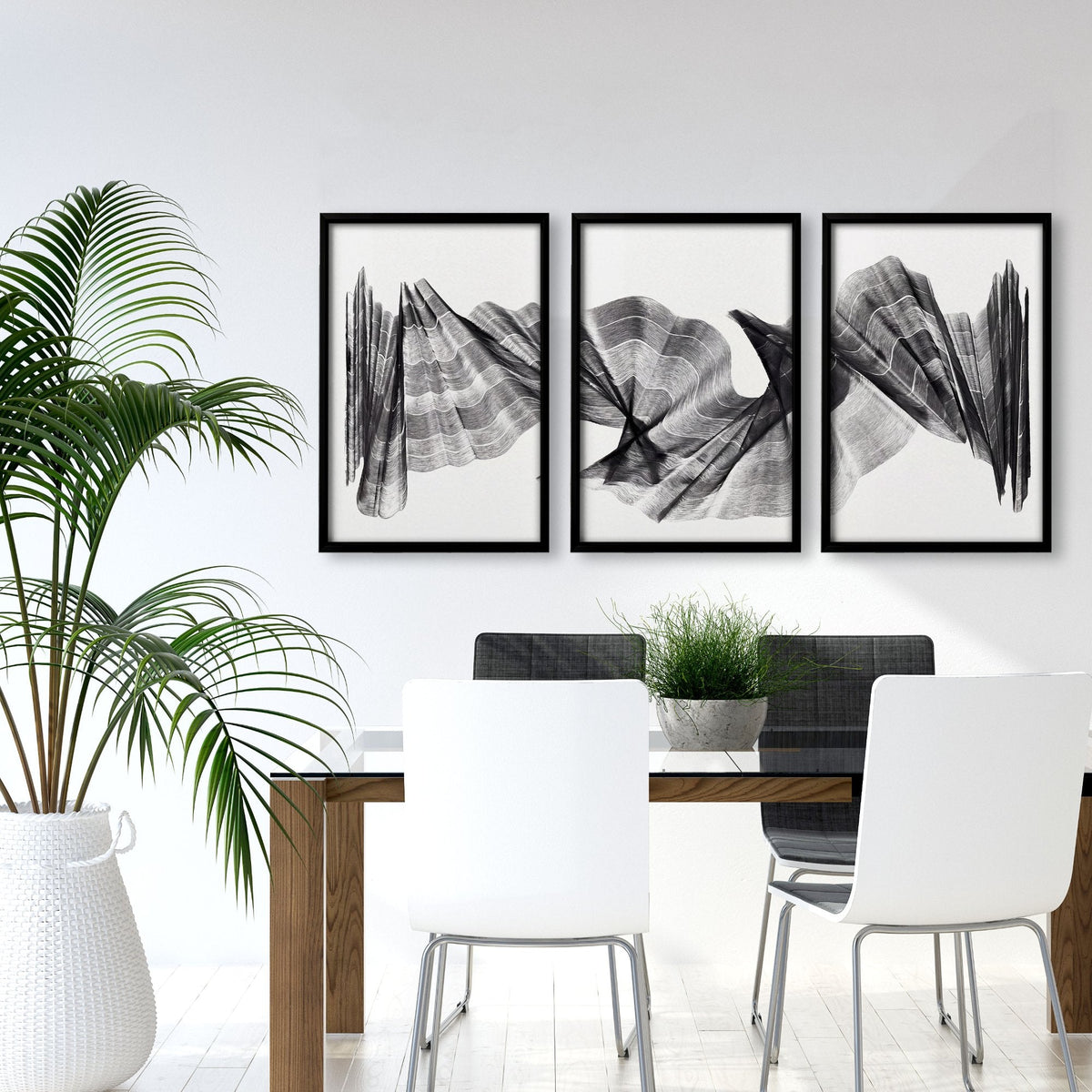Abstract Art Painting Charcoal Flowing Forms Wall Art Prints | Set of 3