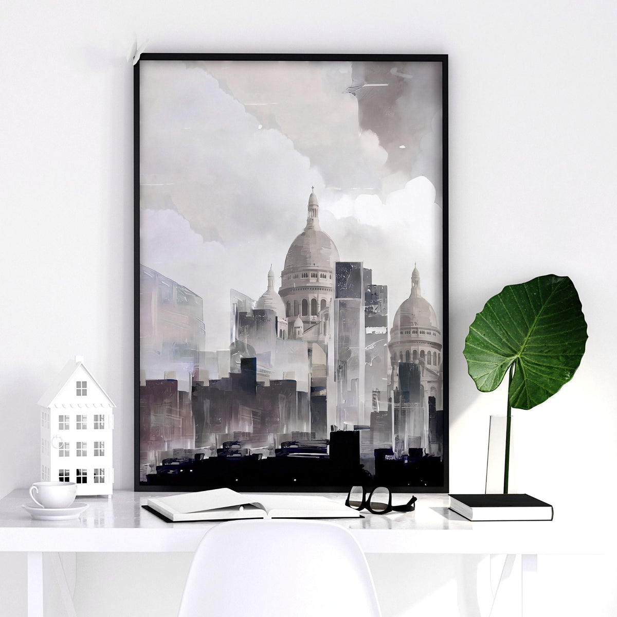 Abstract Artwork Painting Paris City Skyline Grey Beige Urban Wall Art Prints | Set of 3