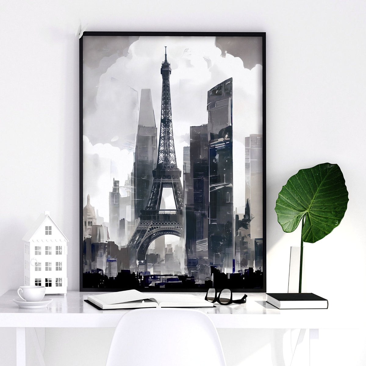 Abstract Artwork Painting Paris City Skyline Grey Beige Urban Wall Art Prints | Set of 3