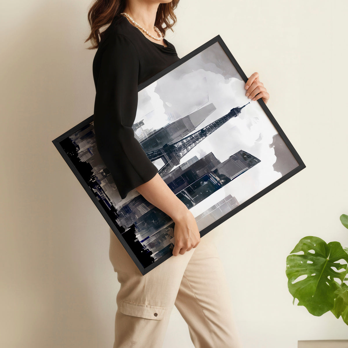 Abstract Artwork Painting Paris City Skyline Grey Beige Urban Wall Art Prints | Set of 3