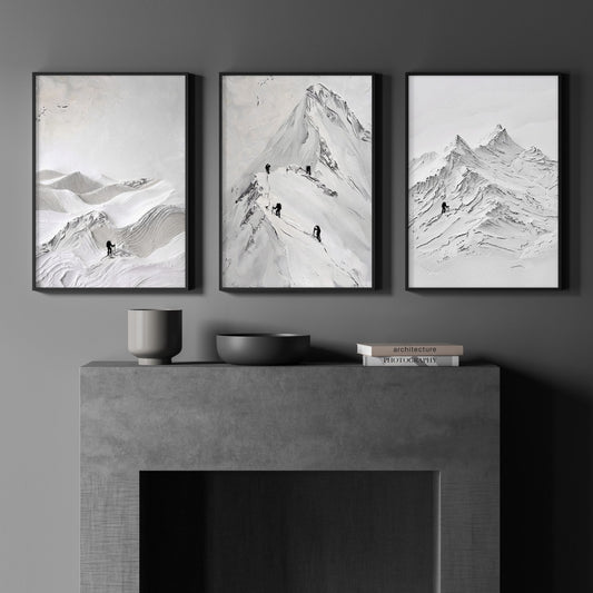 Abstract Landscape Art Snow Mountain Climbers Wall Art Prints | Set of 3