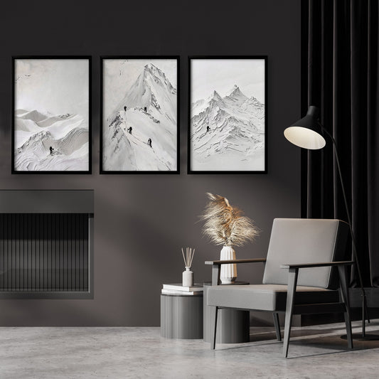 Abstract Landscape Art Snow Mountain Climbers Wall Art Prints | Set of 3