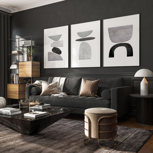 Abstract Painting Black And White | Set of 3 wall art prints