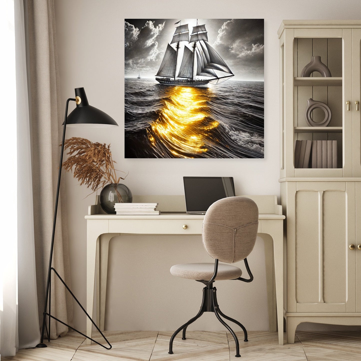 Golden Reflection Sailboat Canvas