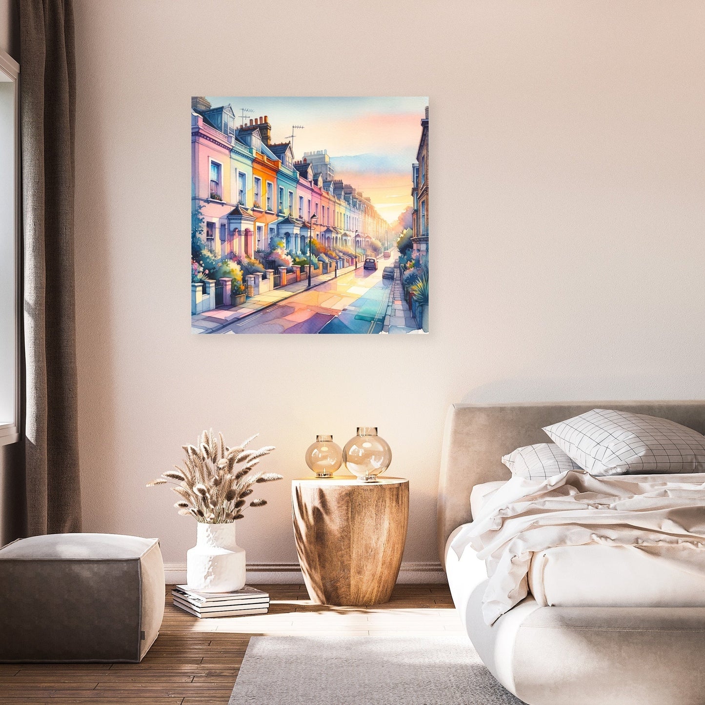 London Notting Hill Morning Watercolor Canvas