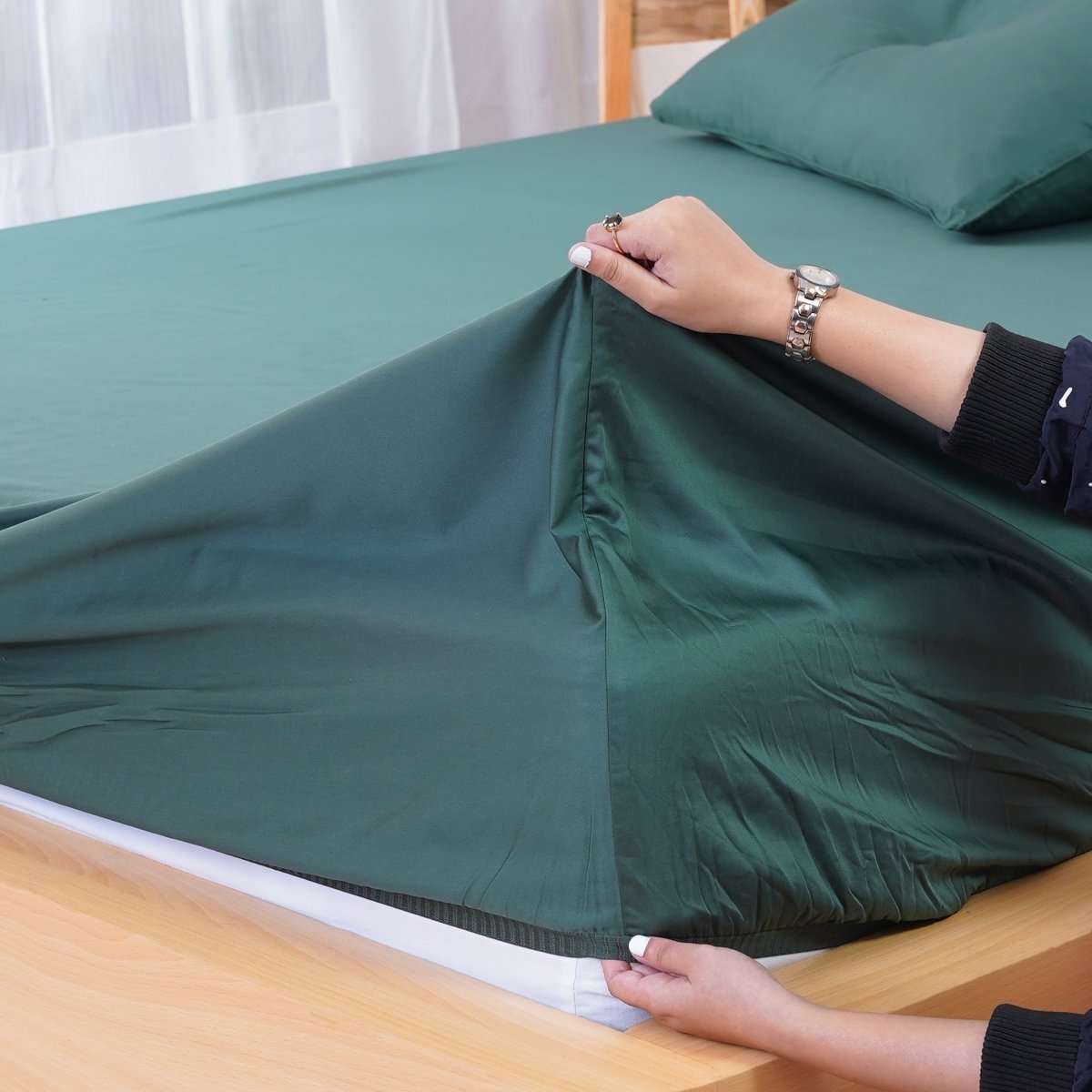 Ackly Bamboo - Royal Green Duvet Cover, Sheet & Pillowcases Set