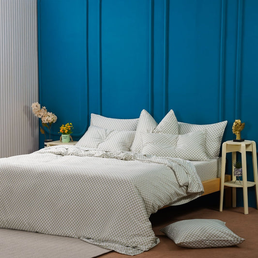 Ackly Bamboo - Sage Checkered Duvet Cover, Sheet & Pillowcases Set