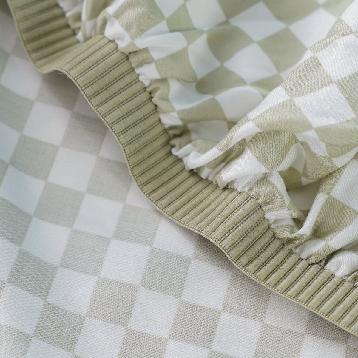 Ackly Bamboo - Sage Checkered Duvet Cover, Sheet & Pillowcases Set
