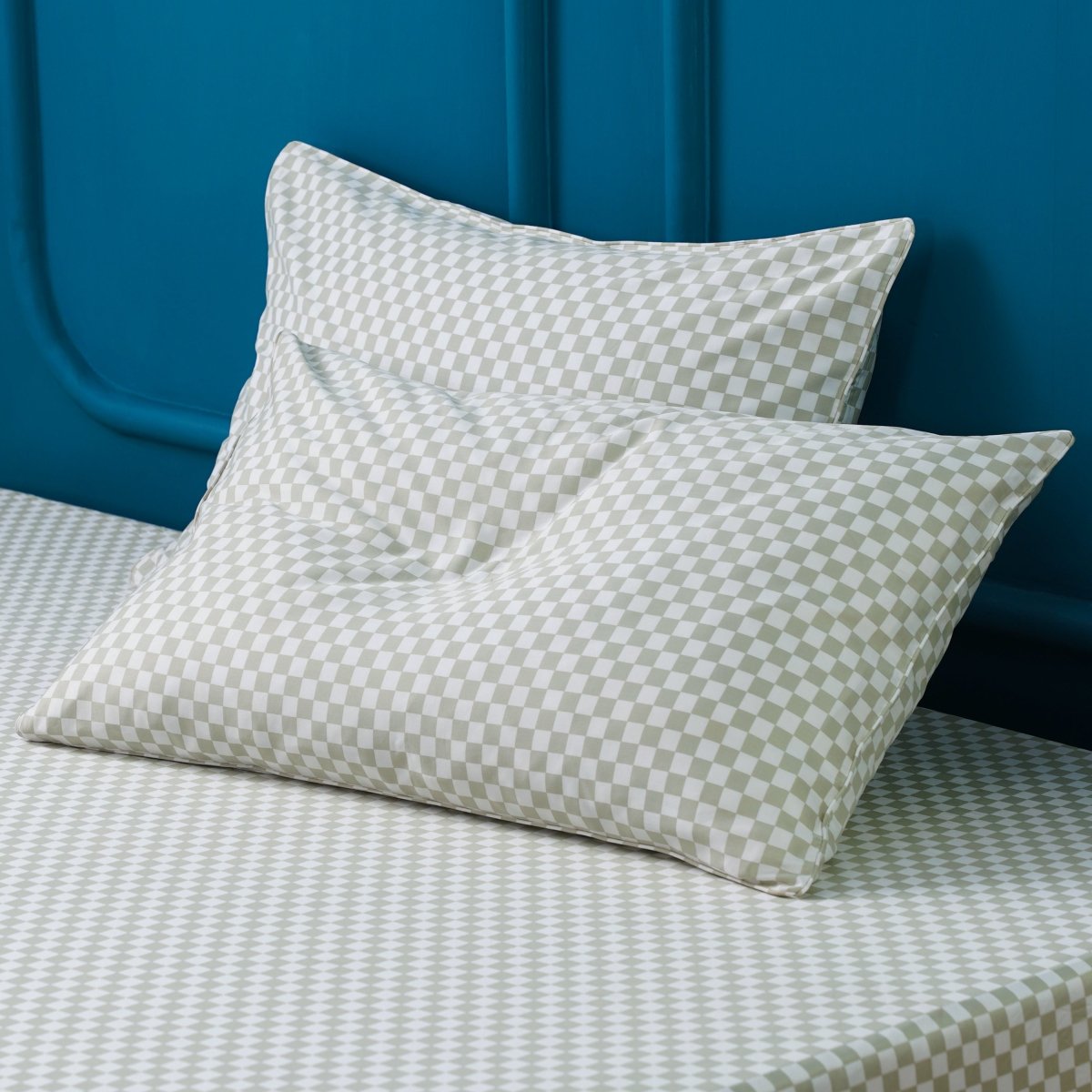 Ackly Bamboo Sage Checkered Duvet Cover Set