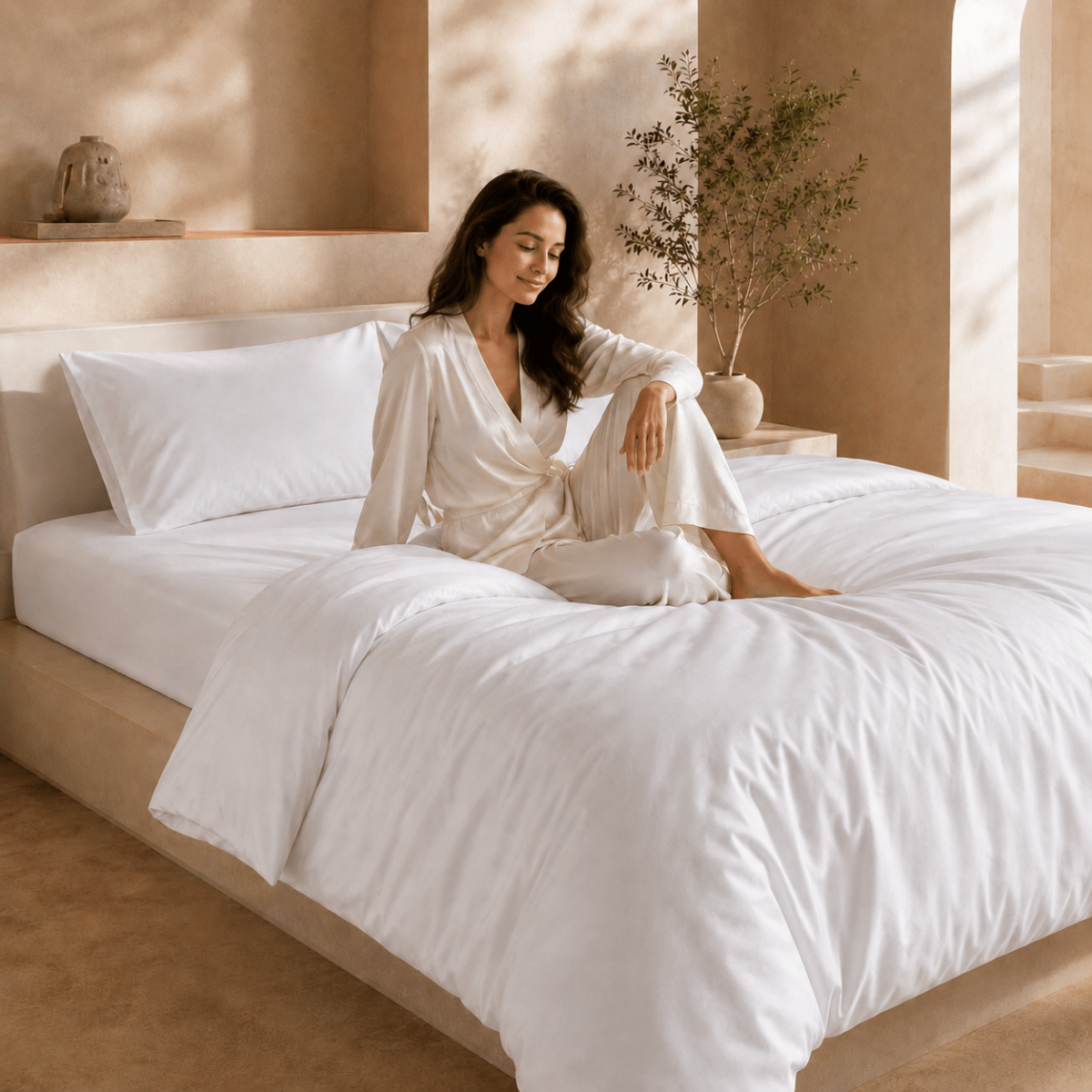 Ackly Bamboo - White Duvet Cover, Sheet & Pillowcases Set