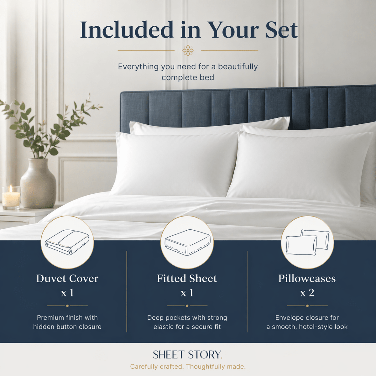 Ackly Bamboo - White Duvet Cover, Sheet & Pillowcases Set