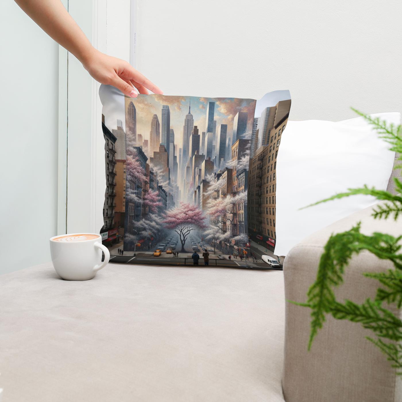 Skyline Blossoms Cotton Cushion