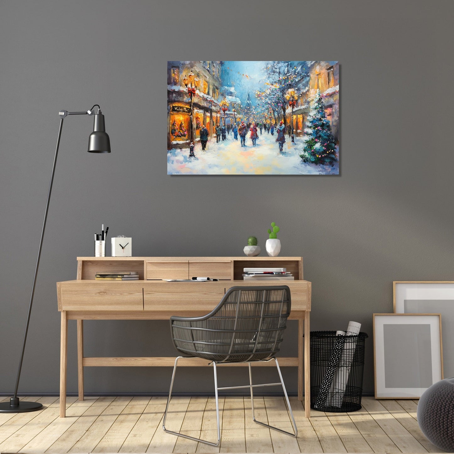 Festive Winter Street Canvas