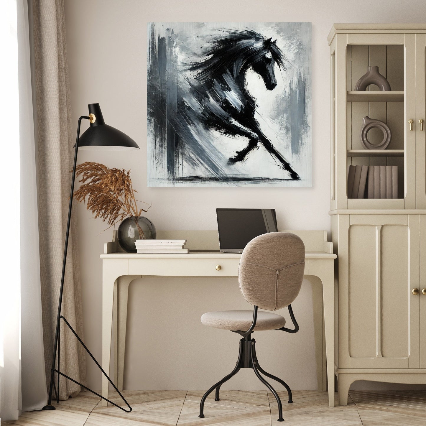 Dynamic Black Horse Canvas