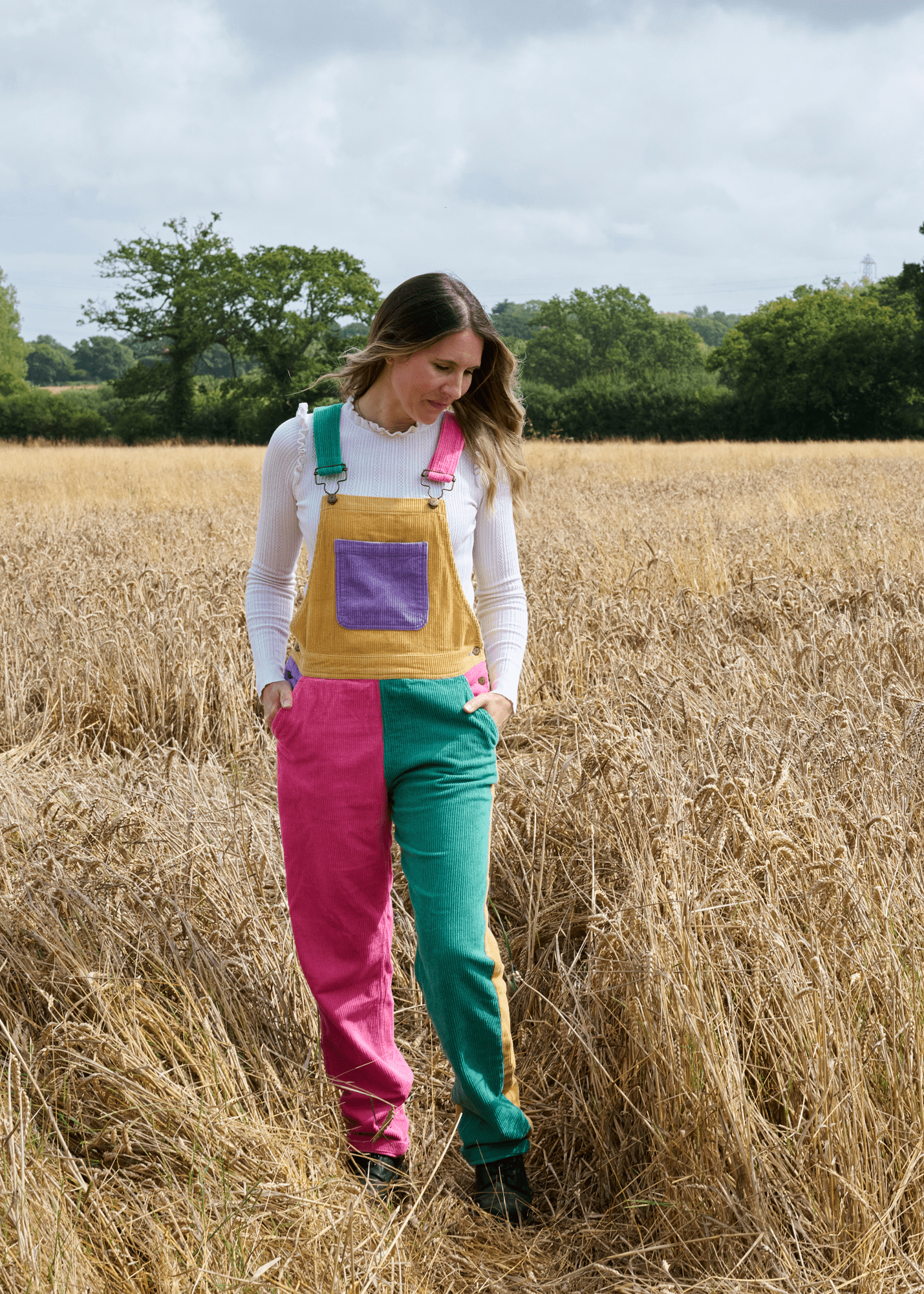 Adult Bright Patchwork Corduroy Dungarees