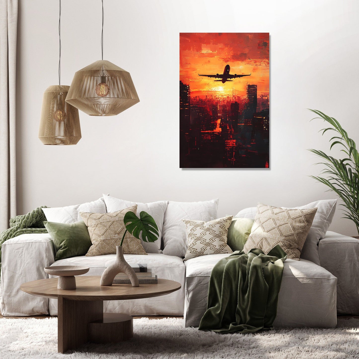 Airplane Sunrise Silhouette Canvas