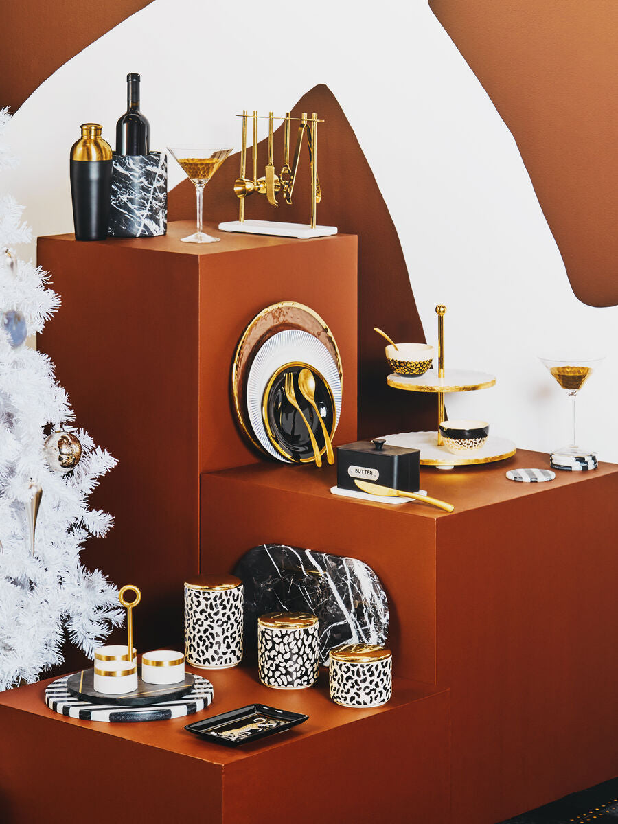 2 Tier White Marble and Gold Finish Cake Stand | Empire