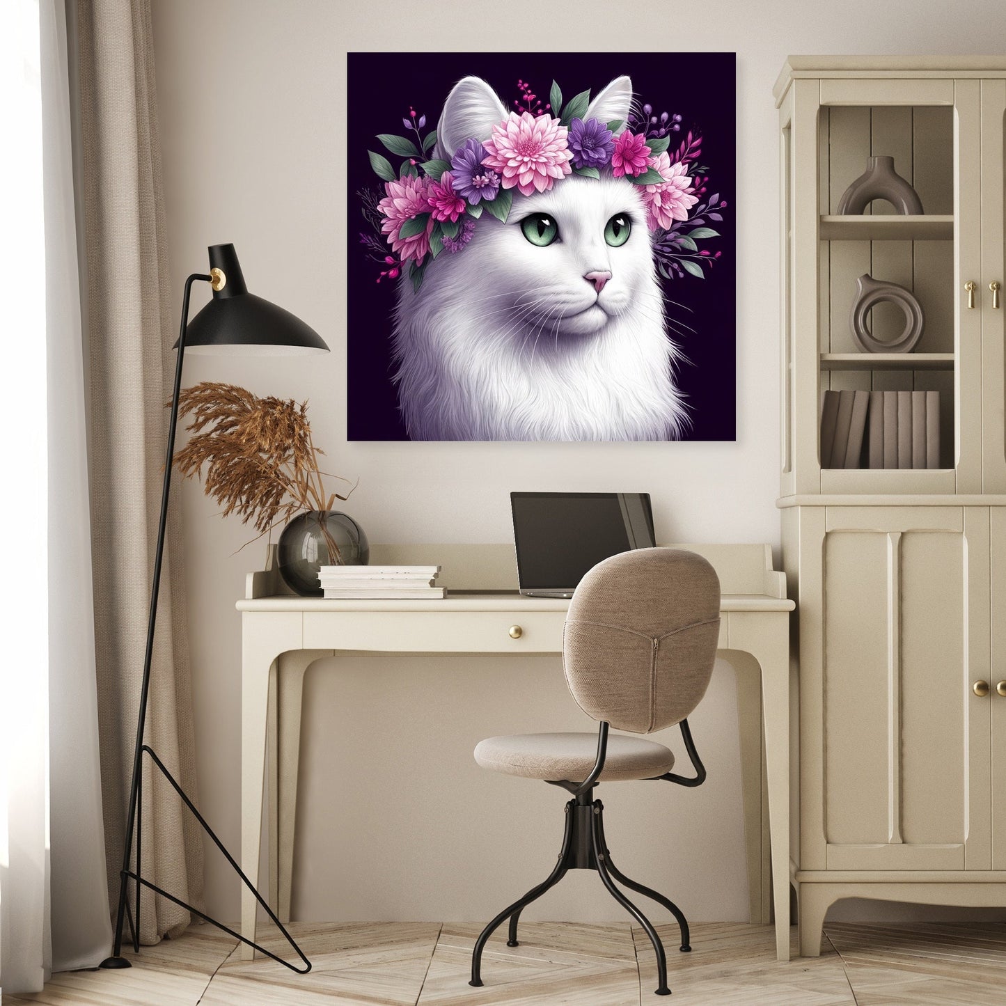 Floral Crown Cat Canvas