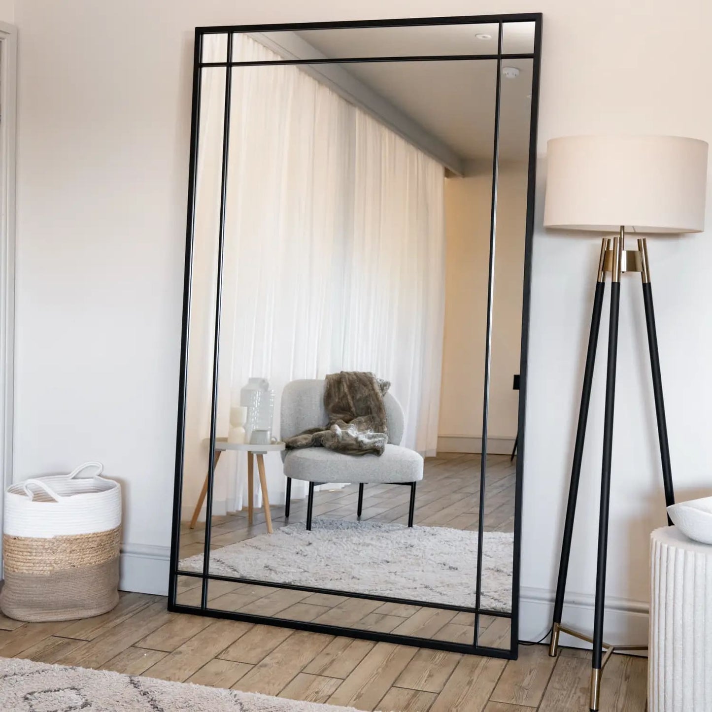 Aimi - Full Length Black Metal Rectangle Window Mirror - 180cm x 105cm.