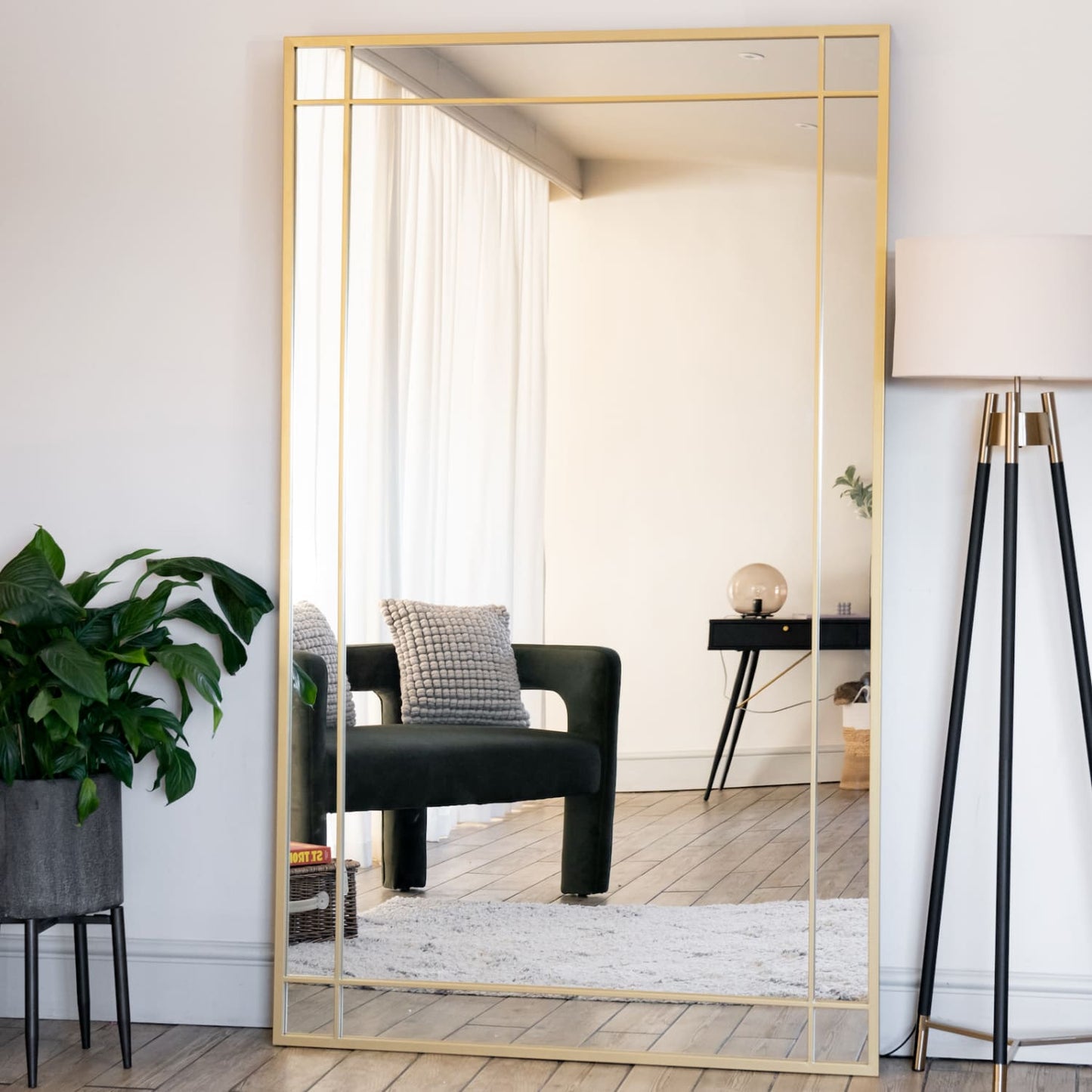 Aimi - Full Length Gold Metal Rectangle Window Mirror - 180cm x 105cm
