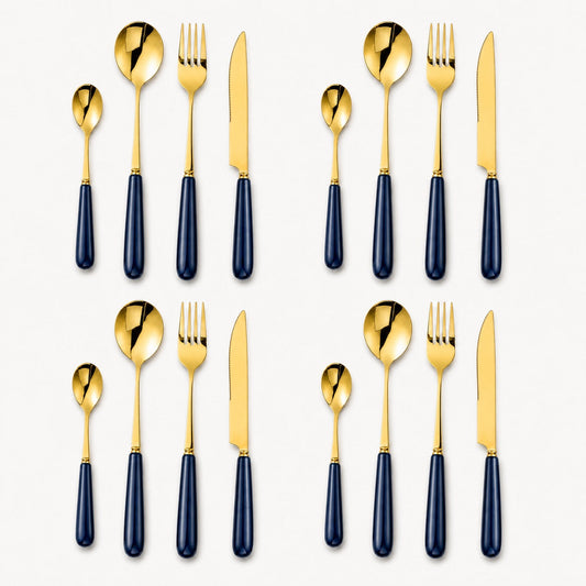 Aldermere 16-Piece Gold Cutlery Set – Midnight Navy