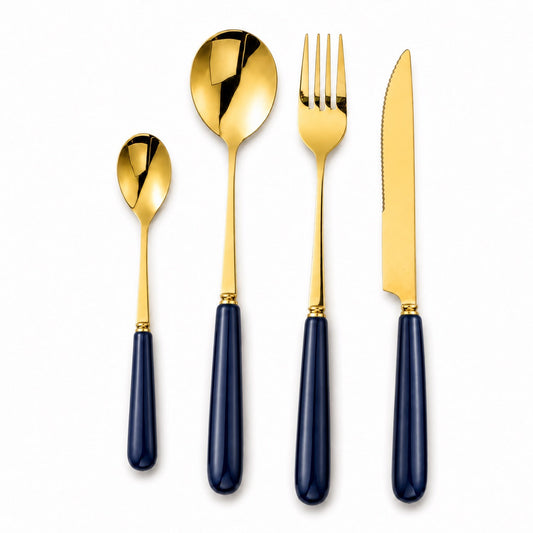 Aldermere 16-Piece Gold Cutlery Set – Midnight Navy