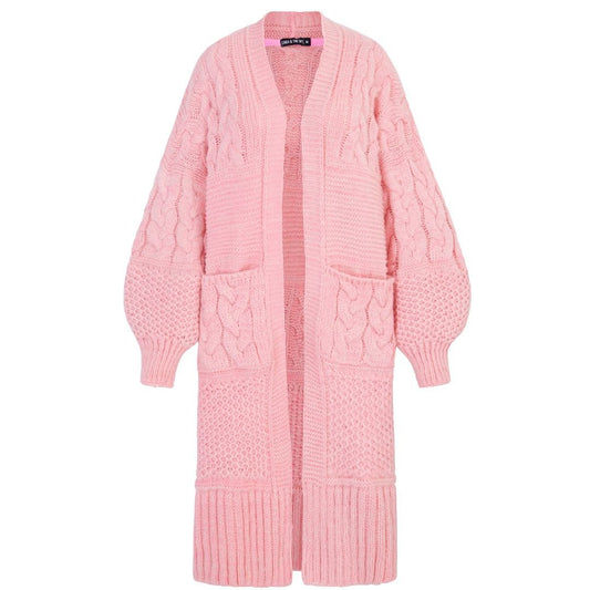 Alex Balloon Sleeve Chunky Oversized Cable Maxi Cardigan - Pink