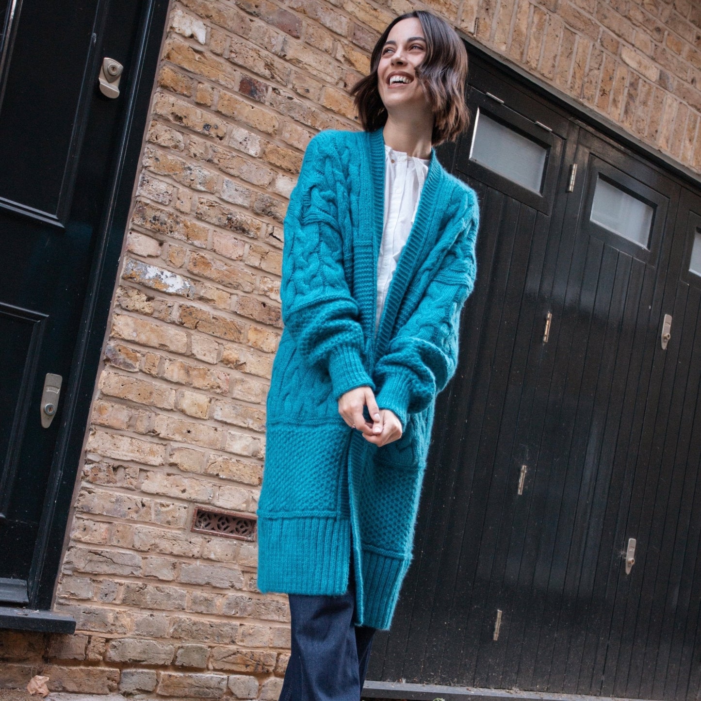 Alex Chunky Oversized Balloon Sleeve Cable Maxi Cardigan - Teal