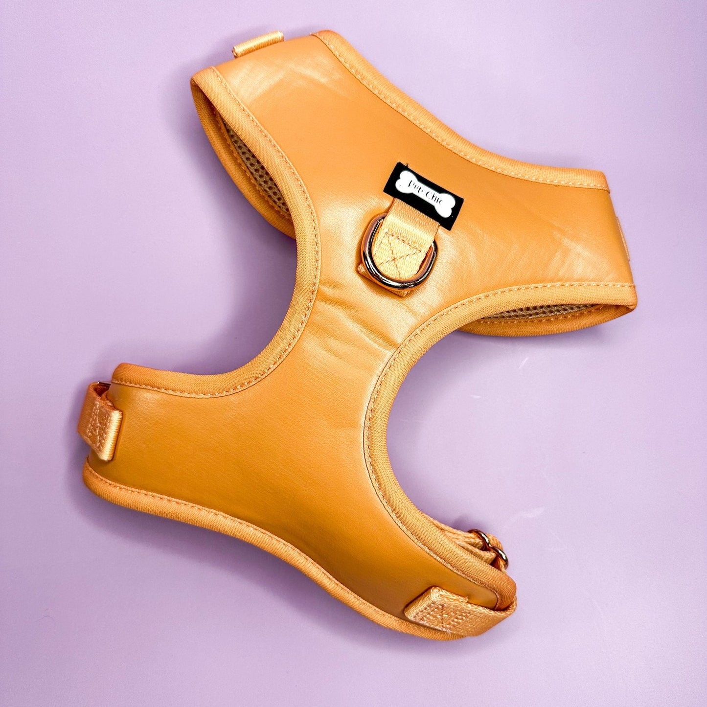 Alfresco Pup faux leather dog harness - camel colour adjustable dog harness