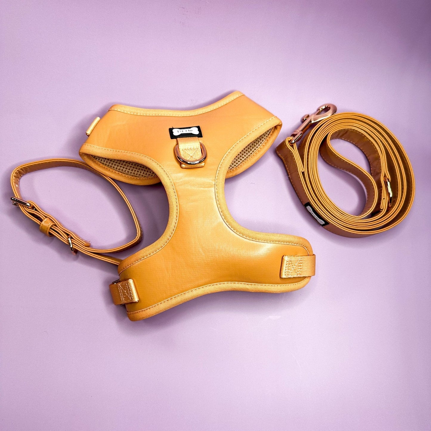 Alfresco Pup faux leather dog harness - camel colour adjustable dog harness