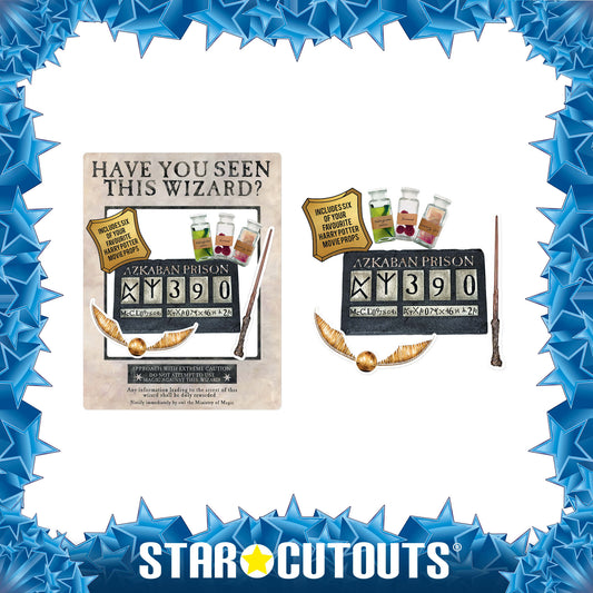 SC1475 WHITE Harry Potter Wanted Poster as White Selfie Frame Have You Seen This Wizard? Cardboard Cut Out Height 87cm