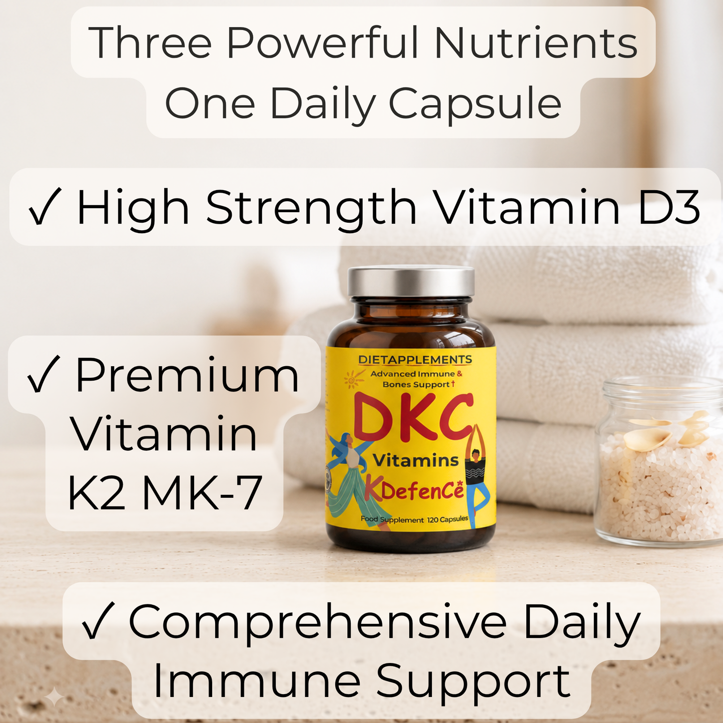 Vitamin D3, Vitamin K2 & Vitamin C for the Immune System & Bones
