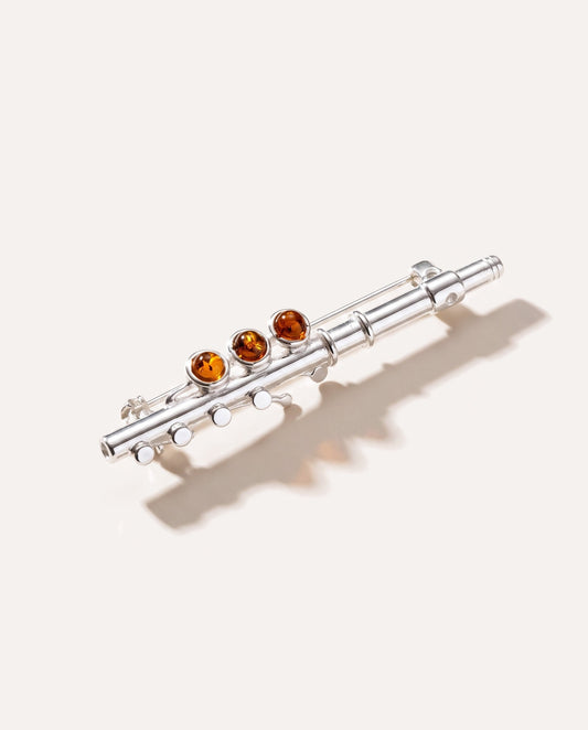 Amber & Silver Flute Brooch