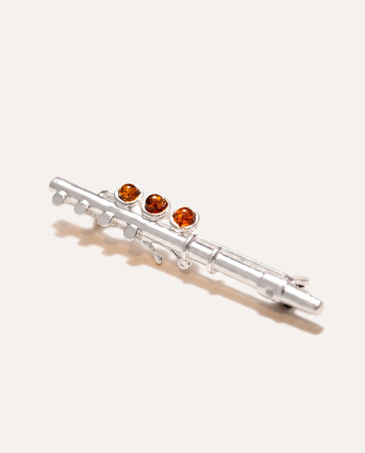 Amber & Silver Flute Brooch