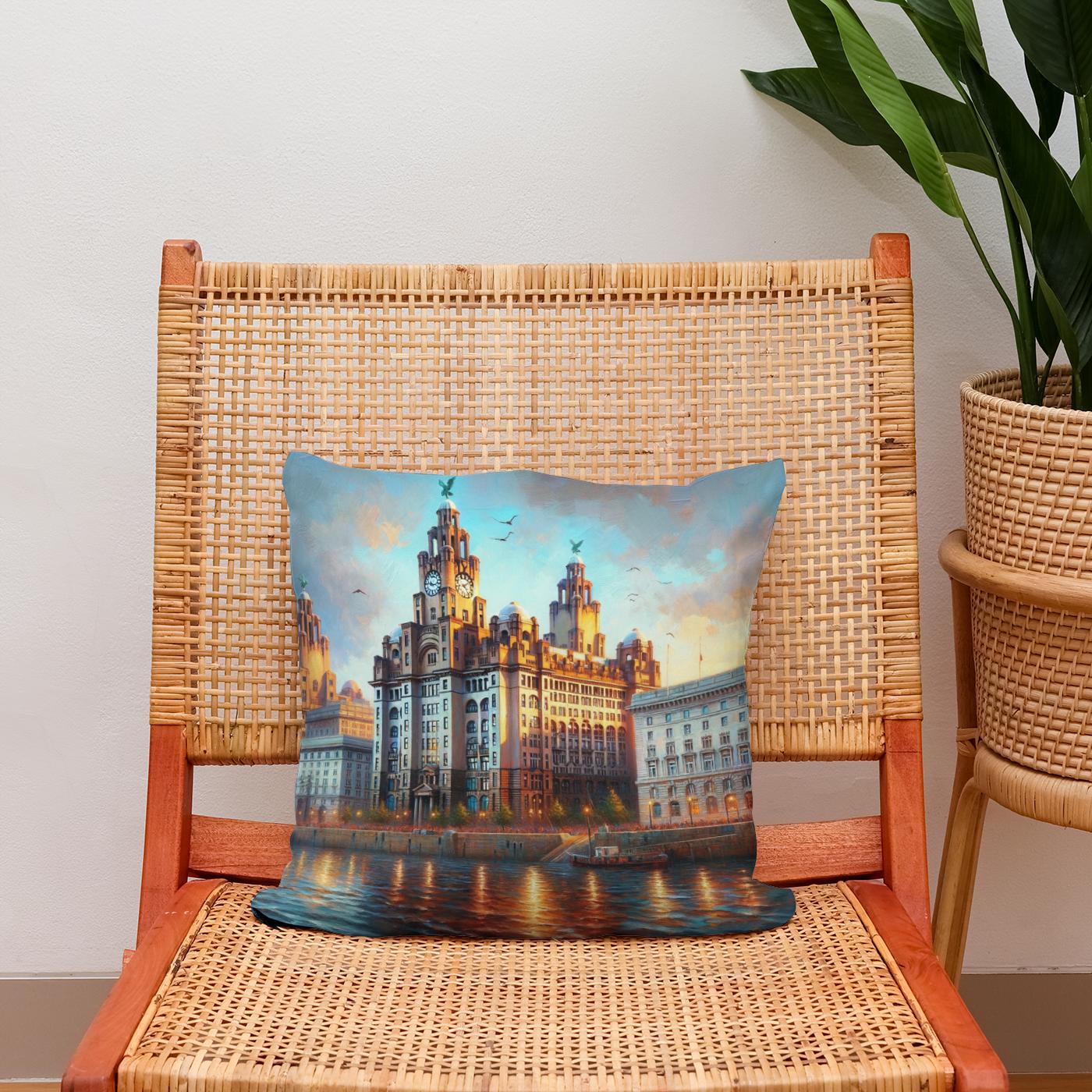 Liverpool Royal Liver Building Dusk Impression Cotton Cushion