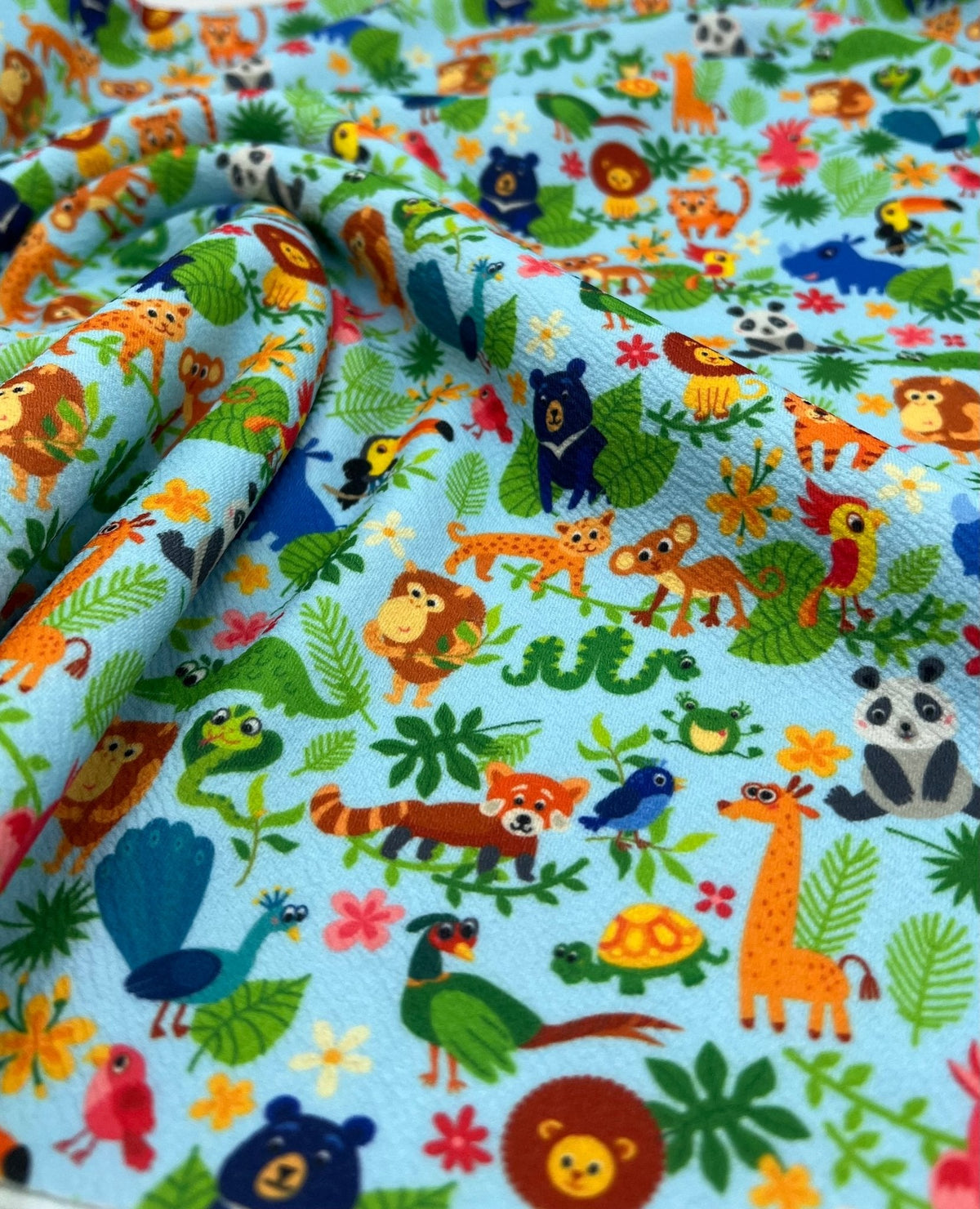 Animal Baby Blue Print Liverpool Bullet Stretch Fabric