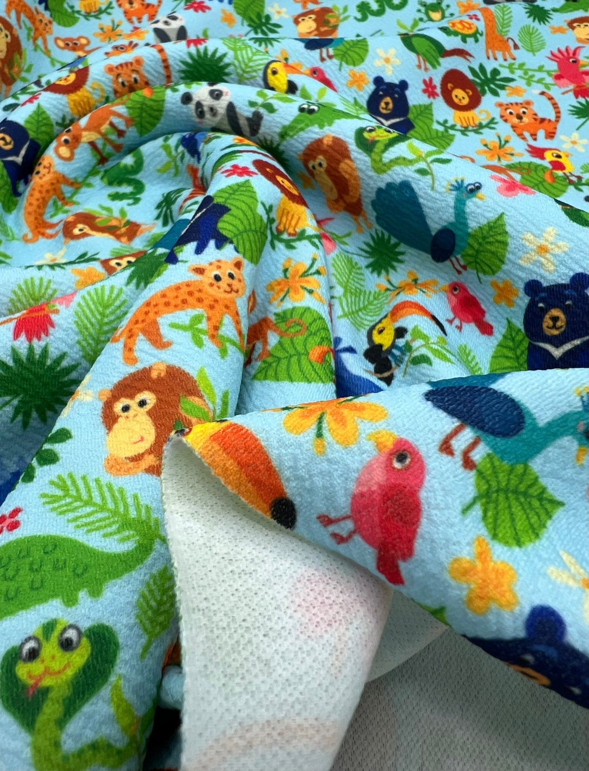 Animal Baby Blue Print Liverpool Bullet Stretch Fabric