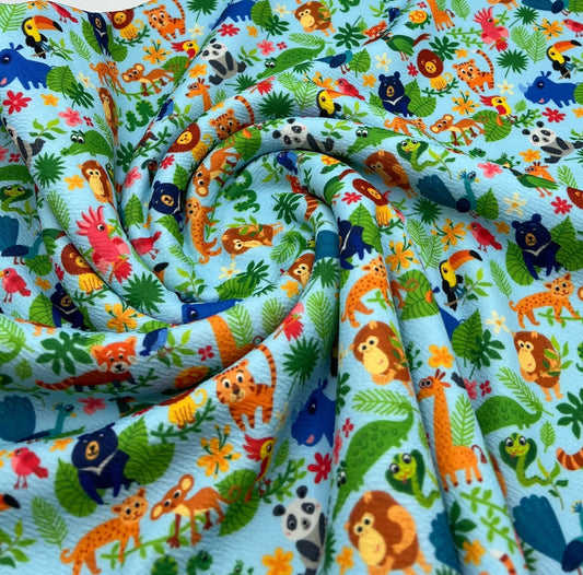 Animal Baby Blue Print Liverpool Bullet Stretch Fabric
