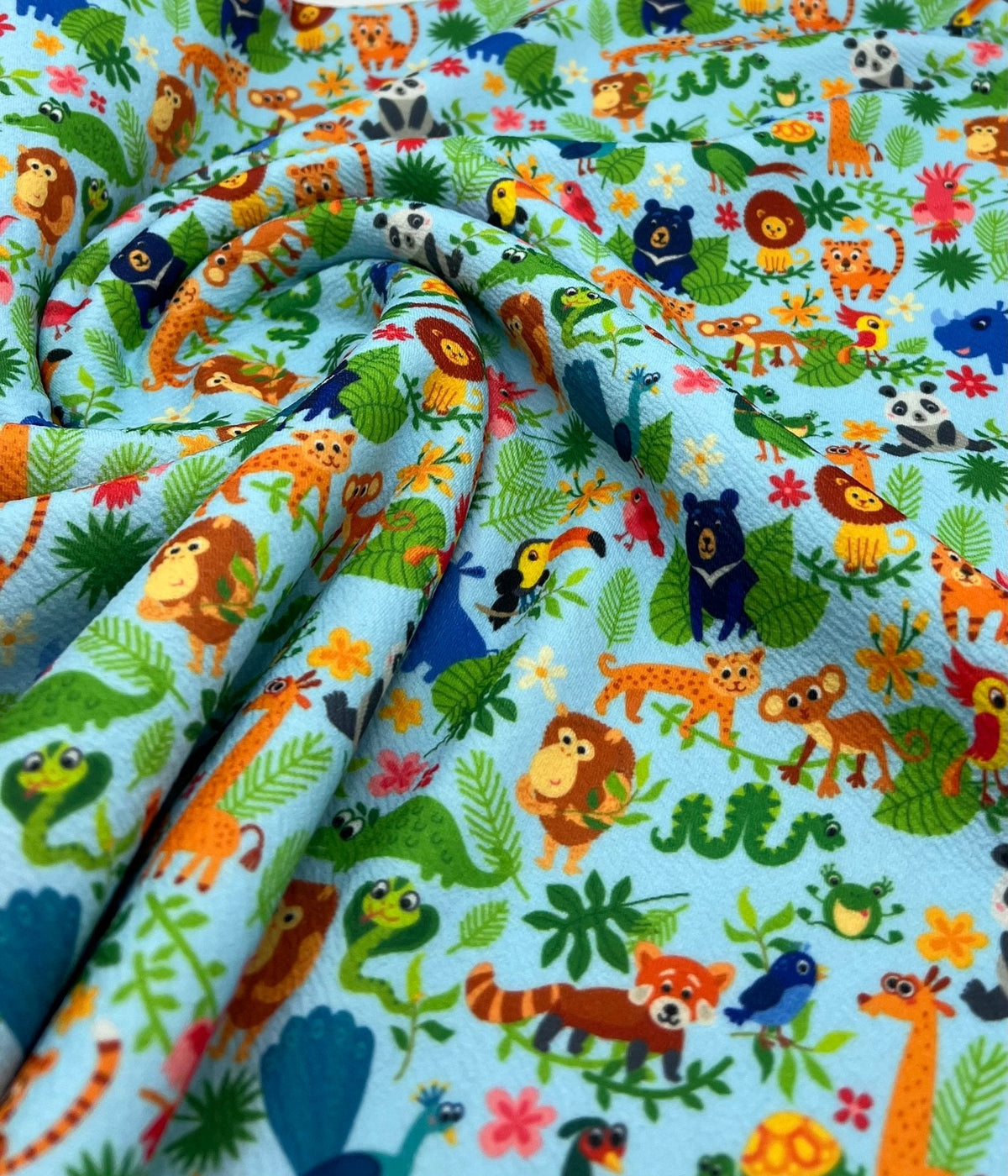 Animal Baby Blue Print Liverpool Bullet Stretch Fabric