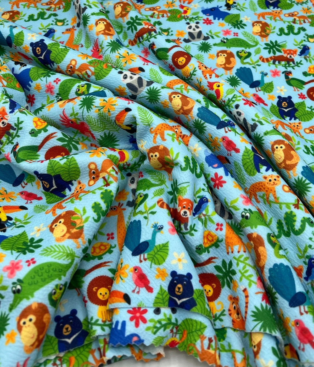 Animal Baby Blue Print Liverpool Bullet Stretch Fabric